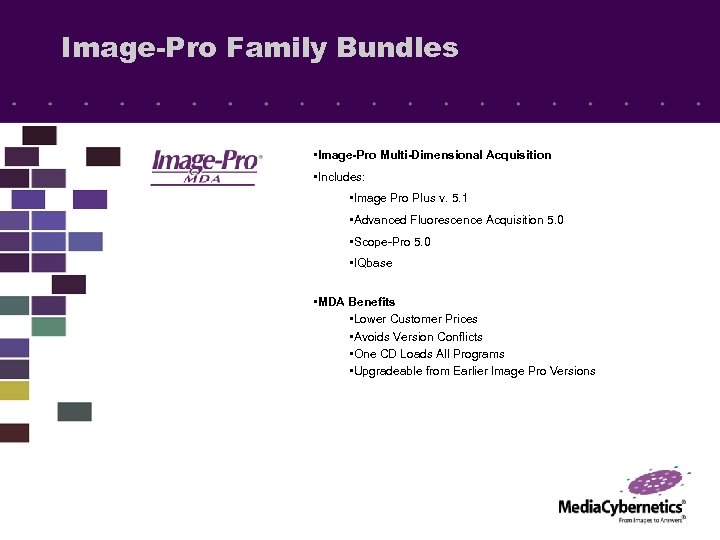 Image-Pro Family Bundles • Image-Pro Multi-Dimensional Acquisition • Includes: • Image Pro Plus v.