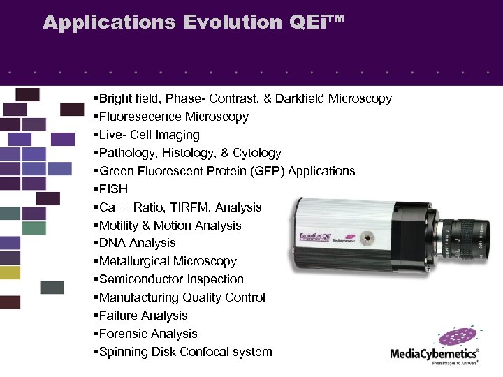 Applications Evolution QEi™ §Bright field, Phase- Contrast, & Darkfield Microscopy §Fluoresecence Microscopy §Live- Cell