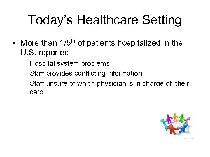 Today’s Healthcare Setting • More than 1/5 th of patients hospitalized in the U.