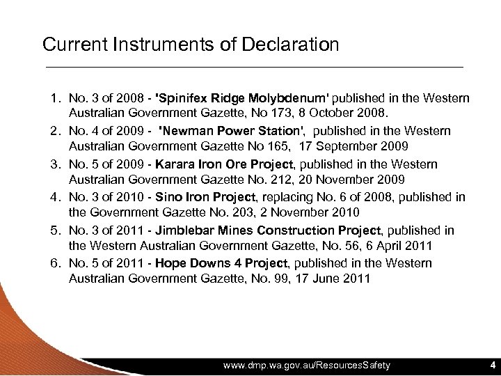 Current Instruments of Declaration 1. No. 3 of 2008 - 'Spinifex Ridge Molybdenum' published