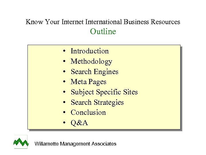 Know Your Internet International Business Resources Outline • • Introduction Methodology Search Engines Meta