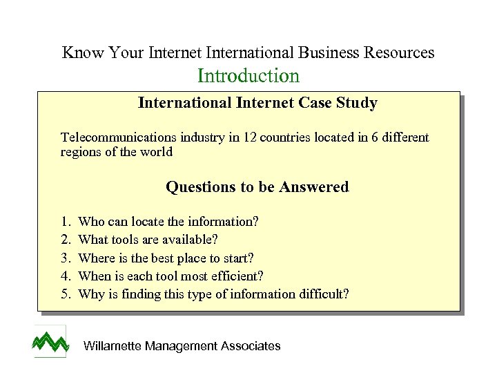Know Your Internet International Business Resources Introduction International Internet Case Study Telecommunications industry in
