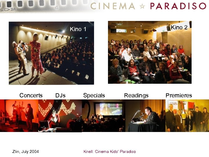 Kino 2 Kino 1 Concerts Zlin, July 2004 DJs Specials Readings Knell: Cinema Kids’
