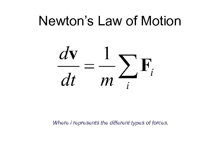 Newton’s Law of Motion Where i represents the different types of forces. 