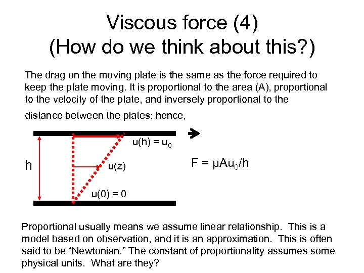 Viscous force (4) (How do we think about this? ) The drag on the