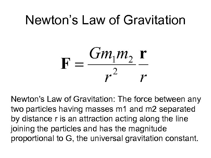 Newton’s Law of Gravitation: The force between any two particles having masses m 1