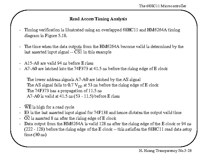 The 68 HC 11 Microcontroller Read Access Timing Analysis - Timing verification is illustrated