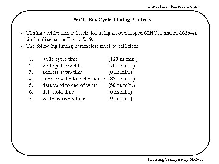 The 68 HC 11 Microcontroller Write Bus Cycle Timing Analysis - Timing verification is