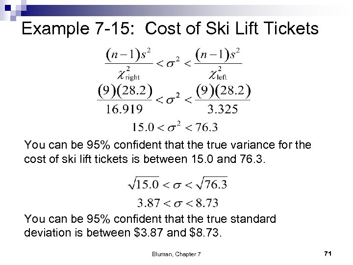 Example 7 -15: Cost of Ski Lift Tickets You can be 95% confident that