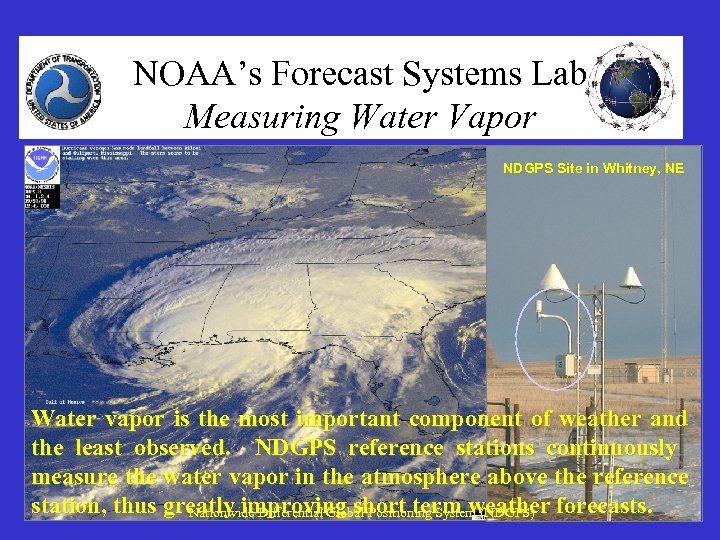 NOAA’s Forecast Systems Lab Measuring Water Vapor NDGPS Site in Whitney, NE Water vapor