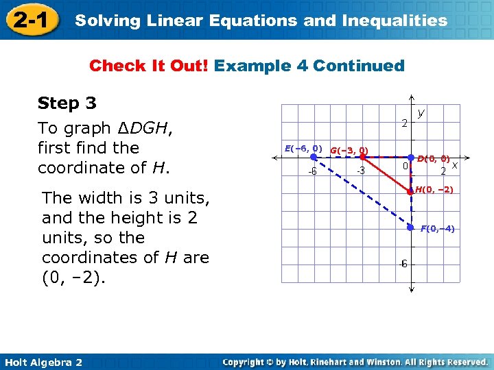 2 -1 Solving Linear Equations and Inequalities Check It Out! Example 4 Continued Step