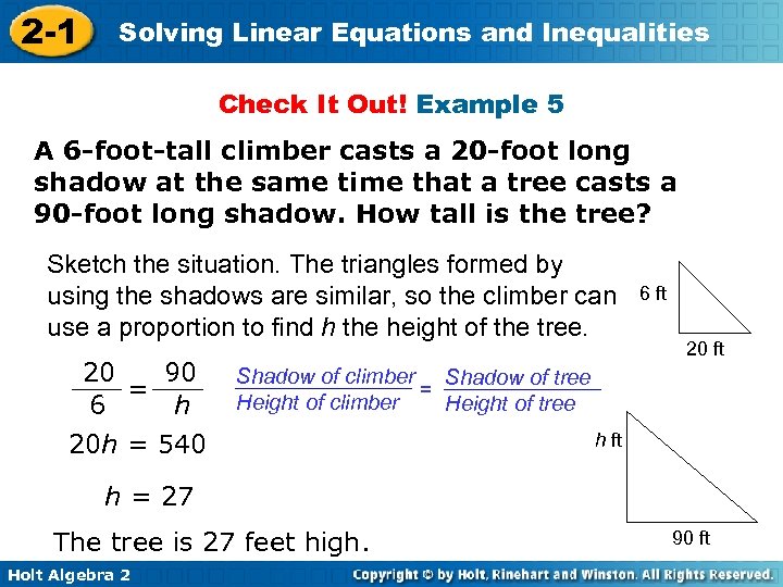 2 -1 Solving Linear Equations and Inequalities Check It Out! Example 5 A 6