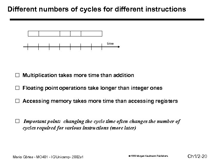 Different numbers of cycles for different instructions time Multiplication takes more time than addition