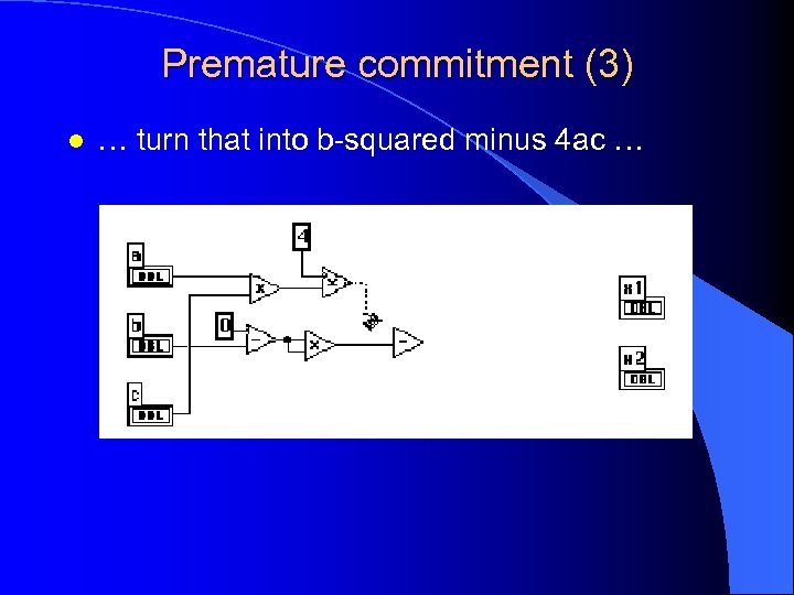 Premature commitment (3) l … turn that into b-squared minus 4 ac … 