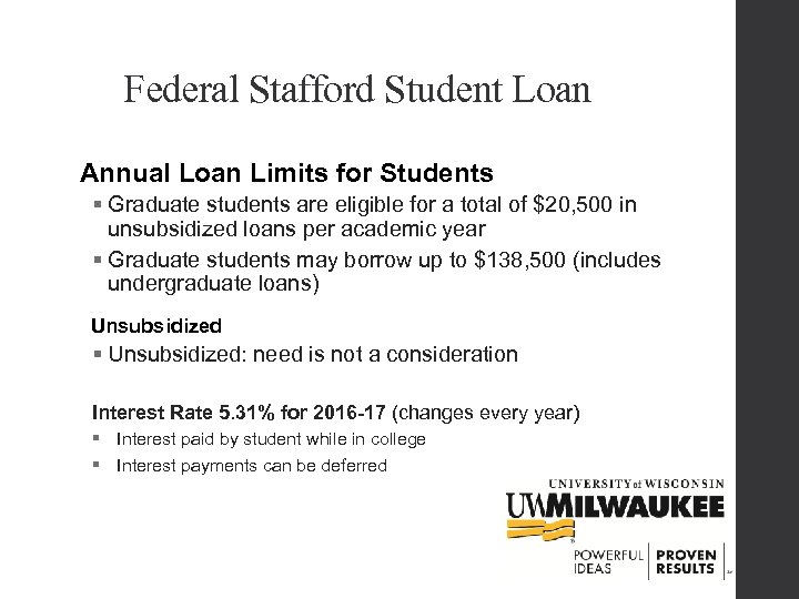 Federal Stafford Student Loan Annual Loan Limits for Students § Graduate students are eligible