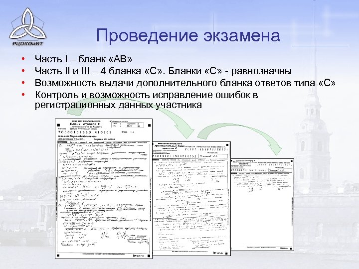 Проведение экзамена • • Часть I – бланк «АВ» Часть II и III –