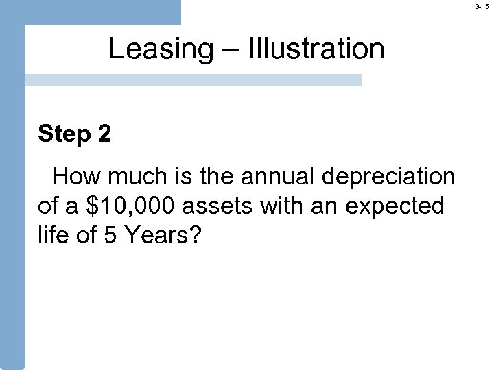 3 -15 Leasing – Illustration Step 2 How much is the annual depreciation of