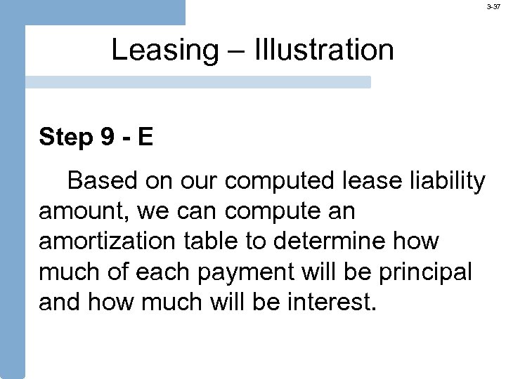 3 -37 Leasing – Illustration Step 9 - E Based on our computed lease