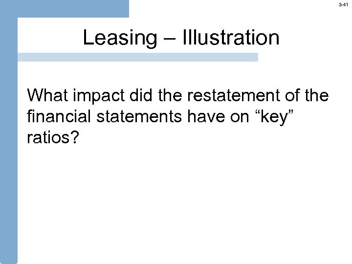 3 -41 Leasing – Illustration What impact did the restatement of the financial statements