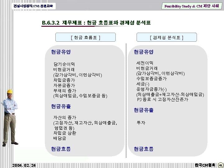 Feasibility Study & CM 제안 사례 건설사업관리(CM) 전문교육 B. 6. 3. 2 재무제표 :