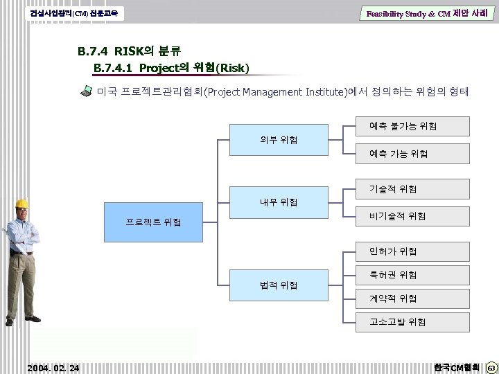 Feasibility Study & CM 제안 사례 건설사업관리(CM) 전문교육 B. 7. 4 RISK의 분류 B.