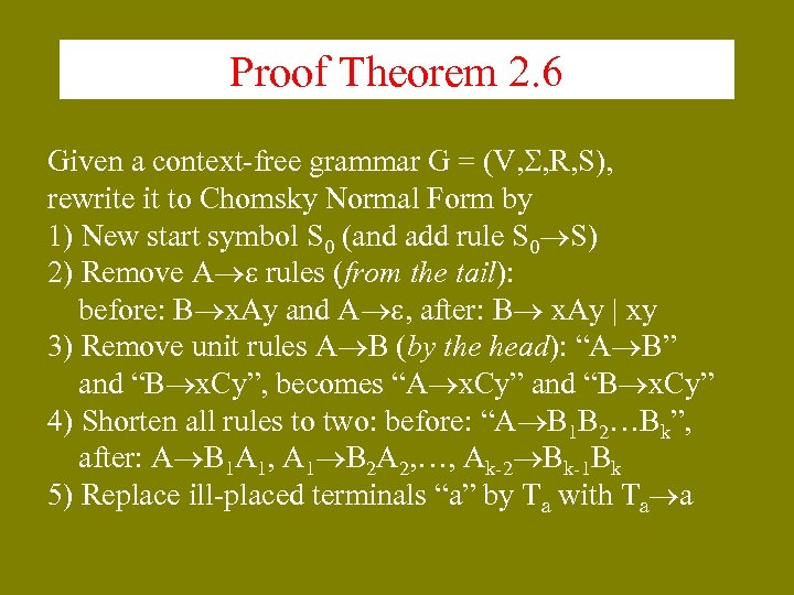 Proof Theorem 2. 6 Given a context-free grammar G = (V, , R, S),