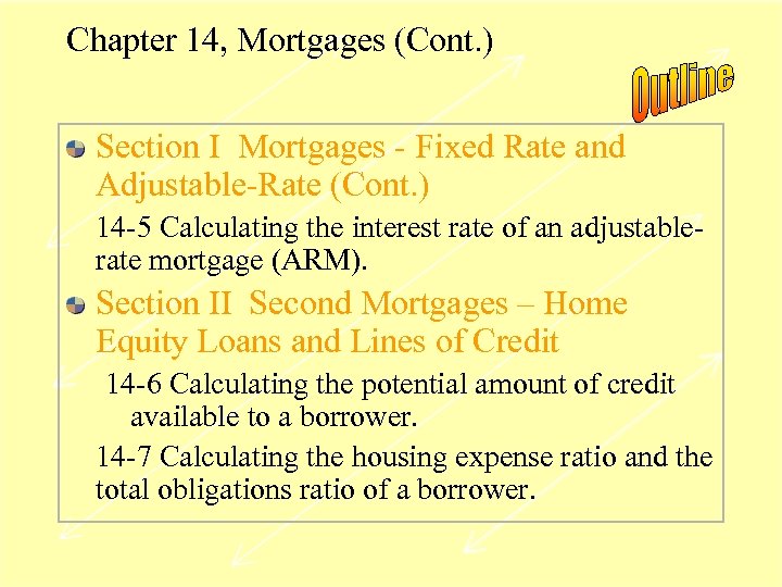 Chapter 14, Mortgages (Cont. ) Section I Mortgages - Fixed Rate and Adjustable-Rate (Cont.