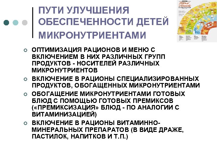 ПУТИ УЛУЧШЕНИЯ ОБЕСПЕЧЕННОСТИ ДЕТЕЙ МИКРОНУТРИЕНТАМИ ¢ ¢ ОПТИМИЗАЦИЯ РАЦИОНОВ И МЕНЮ С ВКЛЮЧЕНИЕМ В
