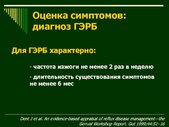 Оценка симптомов: диагноз ГЭРБ Для ГЭРБ характерно: - частота изжоги не менее 2 раз