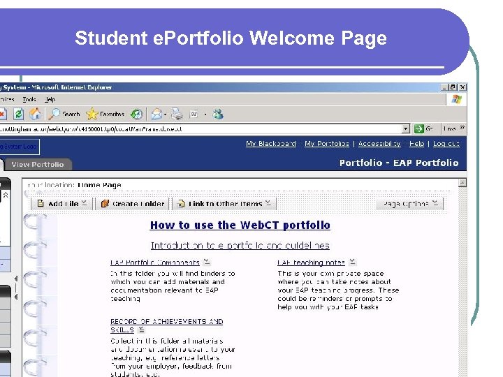 Student e. Portfolio Welcome Page 