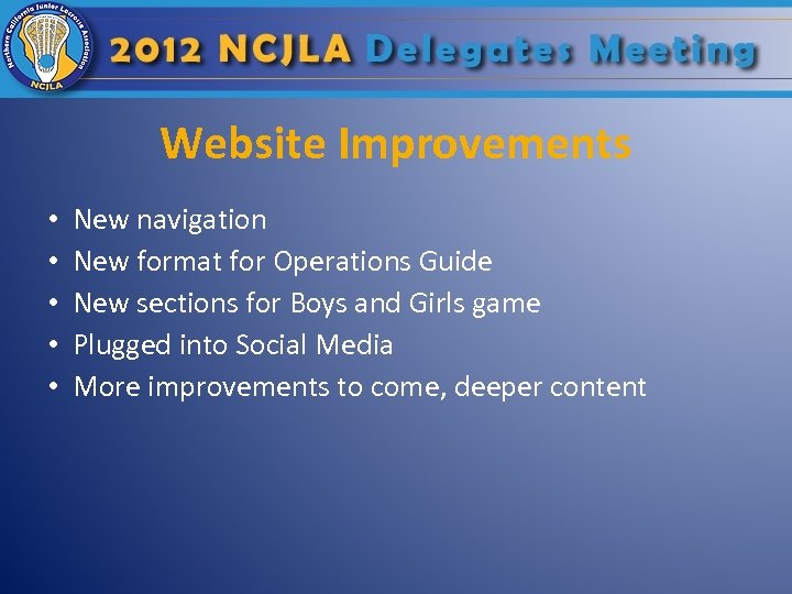 Website Improvements • • • New navigation New format for Operations Guide New sections