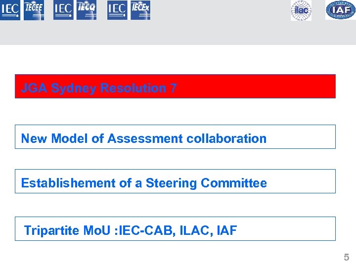 JGA Sydney Resolution 7 New Model of Assessment collaboration Establishement of a Steering Committee