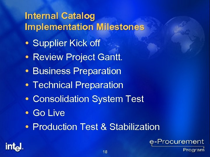 Internal Catalog Implementation Milestones Supplier Kick off Review Project Gantt. Business Preparation Technical Preparation