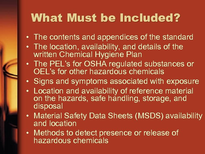 What Must be Included? • The contents and appendices of the standard • The