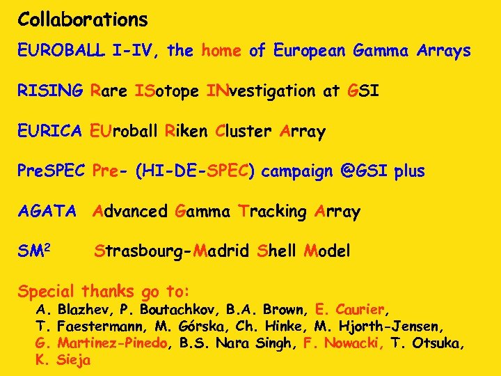 Collaborations EUROBALL I-IV, the home of European Gamma Arrays RISING Rare ISotope INvestigation at