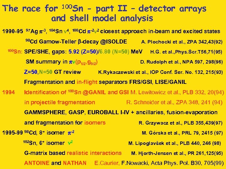 The race for 100 Sn - part II – detector arrays and shell model