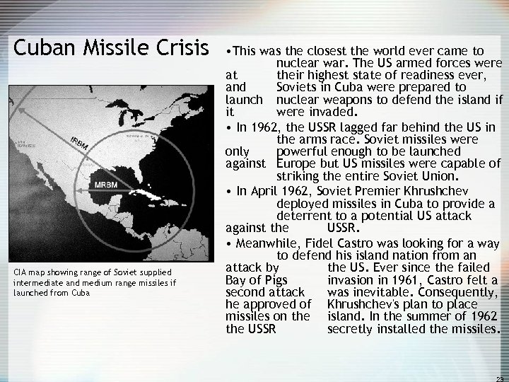 Cuban Missile Crisis CIA map showing range of Soviet supplied intermediate and medium range
