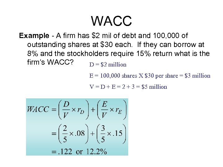 WACC Example - A firm has $2 mil of debt and 100, 000 of