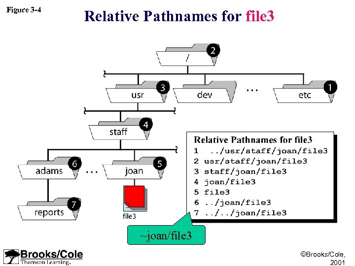 Figure 3 -4 Relative Pathnames for file 3 ~joan/file 3 ©Brooks/Cole, 2001 
