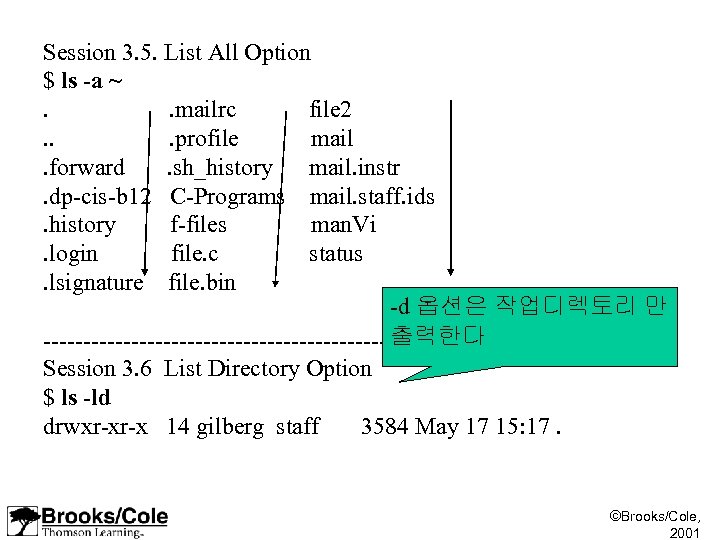 Session 3. 5. List All Option $ ls -a ~. . mailrc file 2.