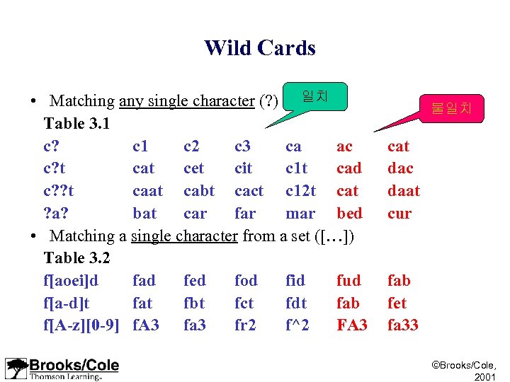 Wild Cards • Matching any single character (? ) 일치 Table 3. 1 c?