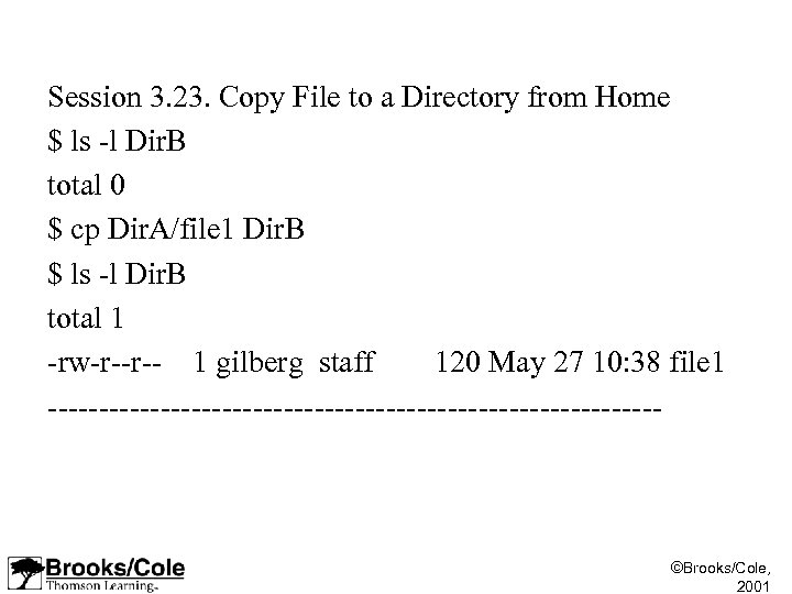 Session 3. 23. Copy File to a Directory from Home $ ls -l Dir.