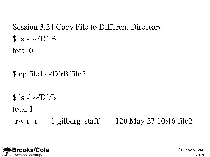Session 3. 24 Copy File to Different Directory $ ls -l ~/Dir. B total