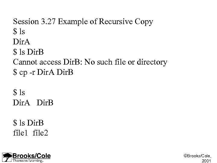 Session 3. 27 Example of Recursive Copy $ ls Dir. A $ ls Dir.