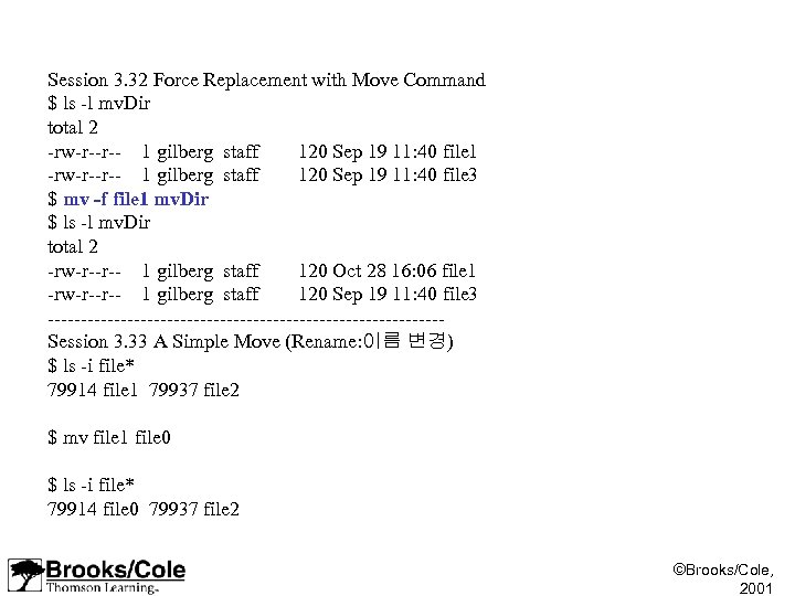 Session 3. 32 Force Replacement with Move Command $ ls -l mv. Dir total