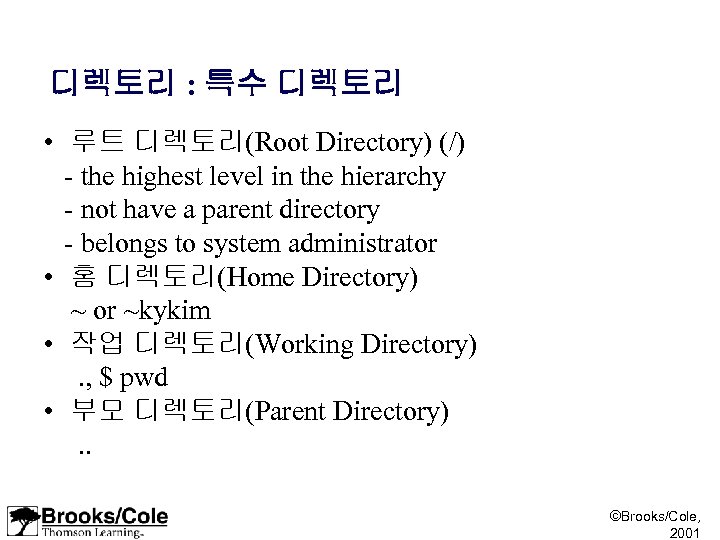 디렉토리 : 특수 디렉토리 • 루트 디렉토리(Root Directory) (/) - the highest level in