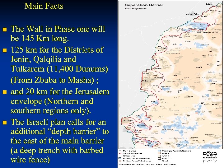 Main Facts n n The Wall in Phase one will be 145 Km long.