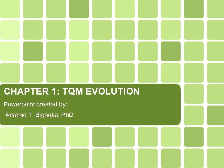 CHAPTER 1: TQM EVOLUTION Powerpoint created by: Arsenio T. Bignotia, Ph. D 