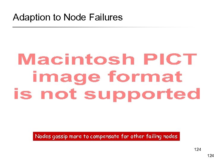 Adaption to Node Failures Nodes gossip more to compensate for other failing nodes 124