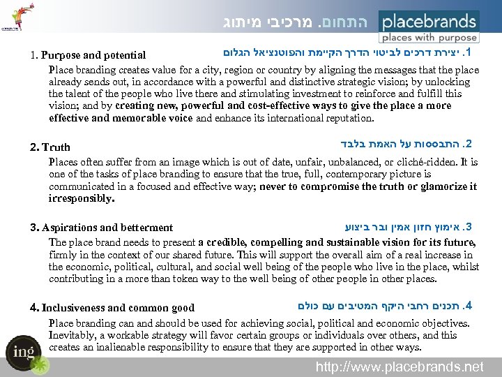  התחום. מרכיבי מיתוג 1. יצירת דרכים לביטוי הדרך הקיימת והפוטנציאל הגלום 1. Purpose